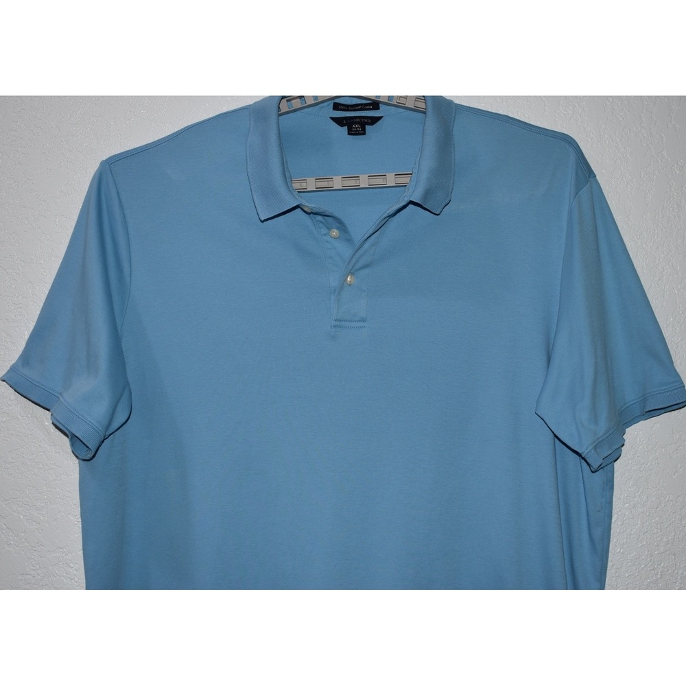 Lands End Mens XXL Supima Cotton Short Sleeve Banded Hem Polo Shirt Light Blue